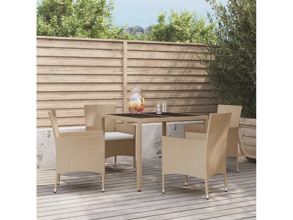 Vidaxl 5 Pcs Conjunto De Jantar P/ Jardim Com Almofadões Vime Pe Bege