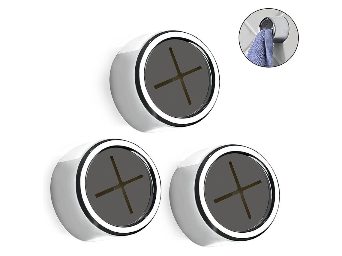 Conjunto de 3 ganchos adesivos para toalhas de cozinha, em aço inoxidável cromado, para montagem na parede, ideais para banheiro e uso externo.