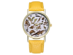 Relógio de quartzo com pulseira de couro PU, estampa animal, numerais romanos, unissex (amarelo)