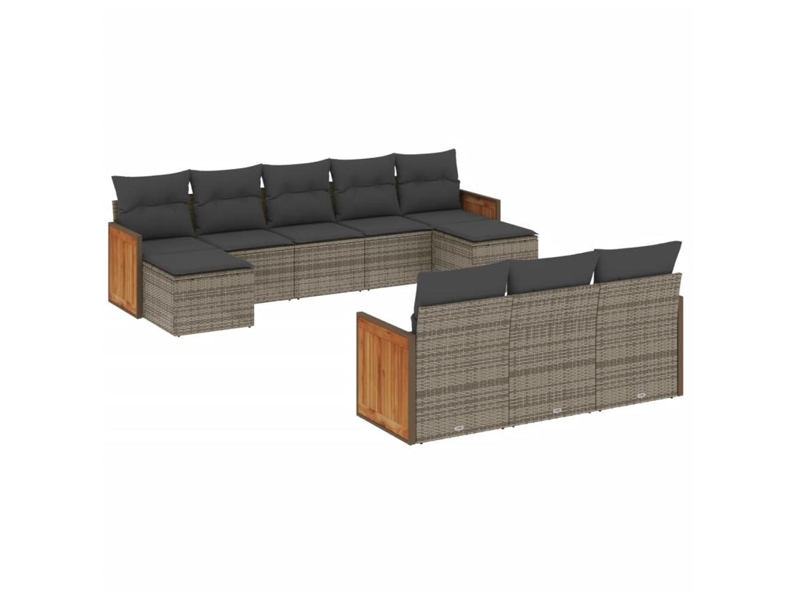 Conjunto de 10 Sofás de Jardim com Almofadões Vime Pe Cinzento MAISON EXCLUSIVE