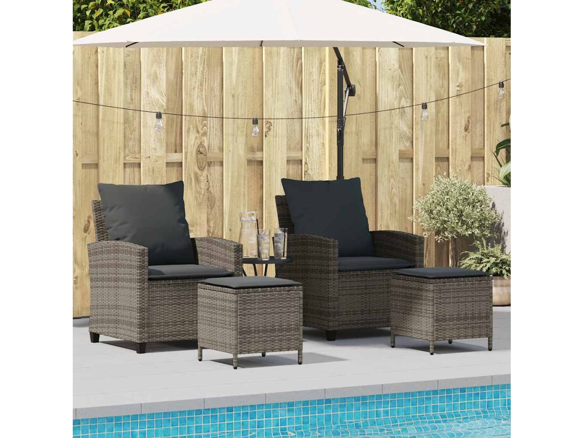 Vidaxl 4 Pcs Conjunto Sofás De Jardim C/ Almofadões Vime Pe Cinzento