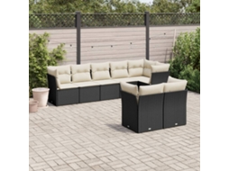 Vidaxl 8 Pcs Conjunto Sofás De Jardim Com Almofadões Vime Pe Preto