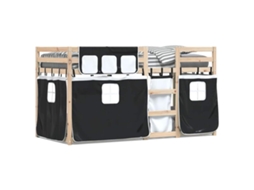 Beliche com Cortinas Pinho Maciço Branco e Preto MAISON EXCLUSIVE (90x190 cm)