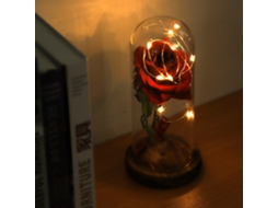 Rosa Preservada com Luz Led Base de Madeira Presente Red