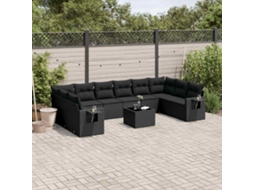Vidaxl 11 Pcs Conjunto Sofás De Jardim C/ Almofadões Vime Pe Preto