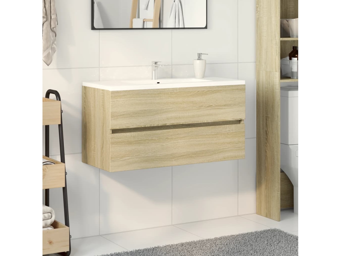 Vidaxl Armário De Lavatório 90x38,5x45cm Contraplacado Carvalho Sonoma