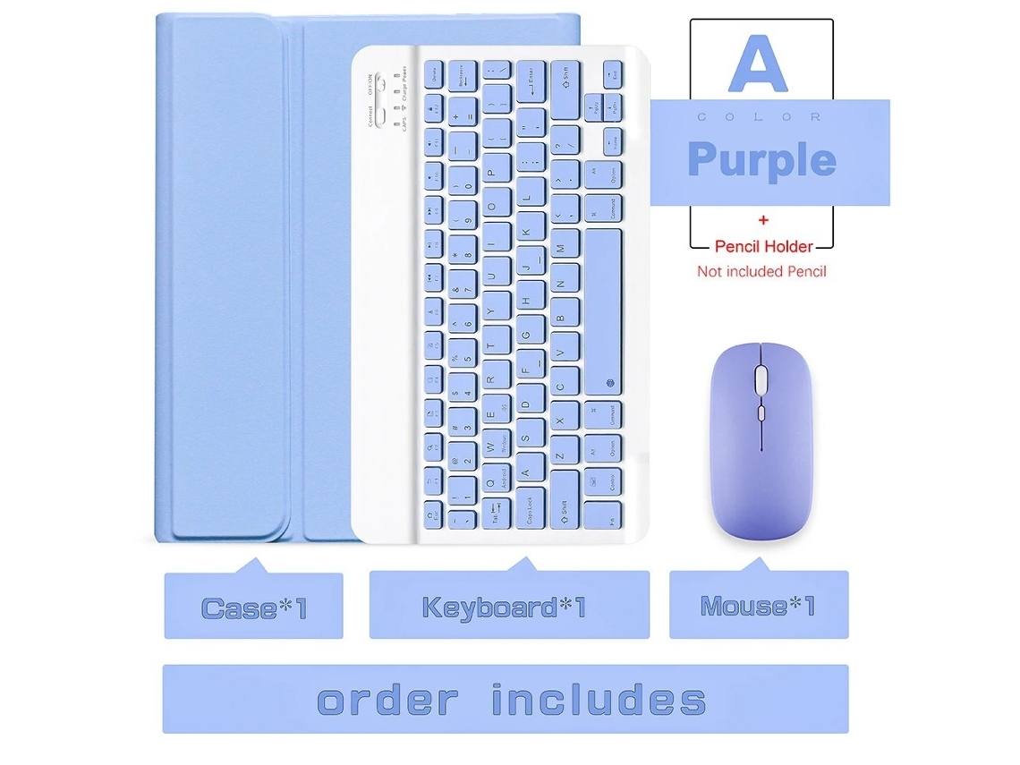 Capa Com Teclado Para Tablet Lurelia, Compatível Com I Pad Air 6 De 11" 2024, Roxo Claro, Teclado Bluetooth, Rato 2.4g