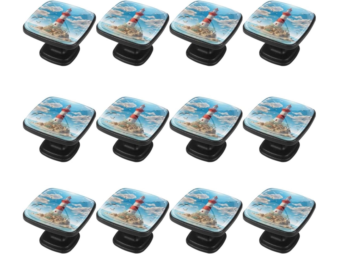 Puxadores Quadrados Para Gavetas De Cômoda, Puxadores Para Armários De Cozinha, 12 Peças, Praia, Farol, Pássaro, Gaivota