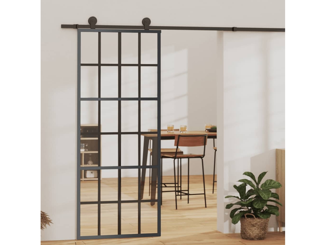 Vidaxl Porta Deslizante Em Vidro Esg E Alumínio 76x205 Cm Preto