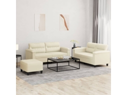 Vidaxl 3 Pcs Conjunto Sofás C/ Almofadões Couro Artificial Cor Creme