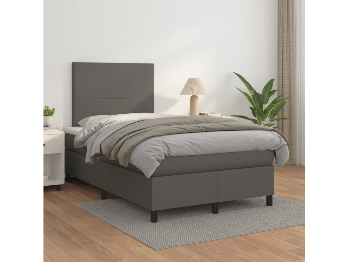 Cama Com Molas/colchão 120x200 Cm Couro Artificial Cinzento