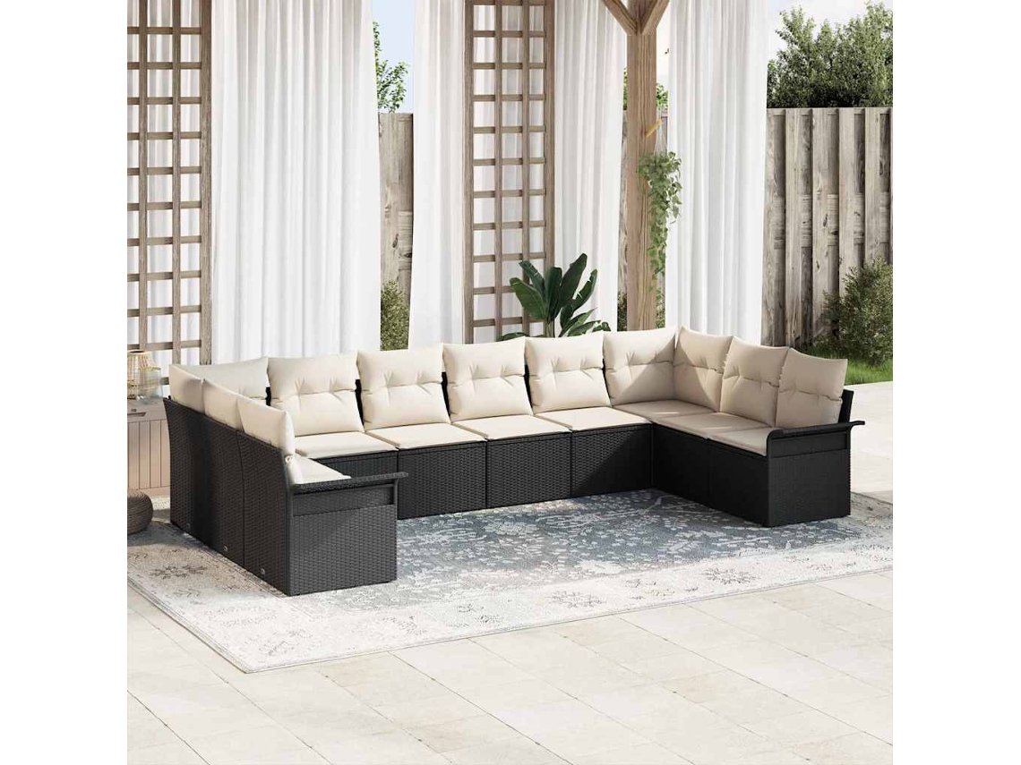 Vidaxl Conjunto De Sofá De Jardim 10 Unid. Preto Vime Pe