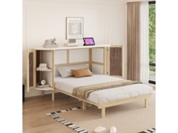 Cama Parede 140x200 Rattan Madeira Dobrável Armazenamento