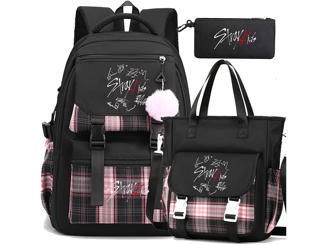 Mochila Escolar Infantil Estilo Kpop Stray K1ds Com Bolsa Ombro Estojo, Grande Para Laptop De 15,6 Polegadas,
