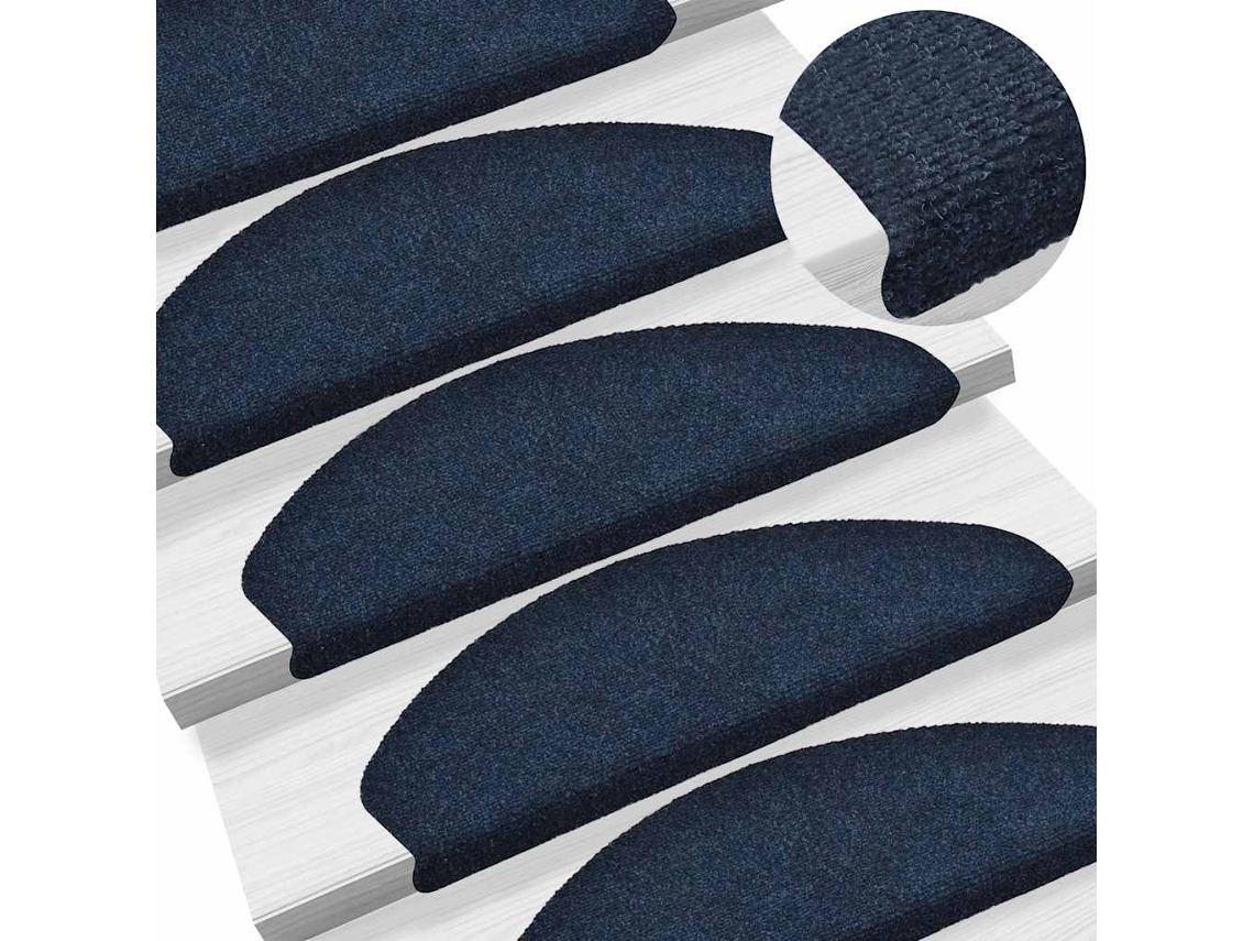 Vidaxl Tapetes De Escada Autoadesivos 10 Peças 65x21x4 Cm Azul Marinho Semicircular Grande