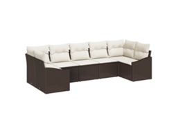 Vidaxl Conjunto De Sofá De Jardim 7 Unid. Marrom E Creme Vime Pe