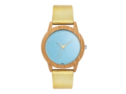 Relógio de quartzo unissex com pulseira de silicone, estilo casual dourado.