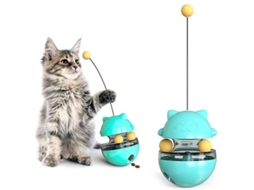 2026 dispensador de Comida para Gatos Brinquedo Tumbler Interativo com Função de Alimentação Azul