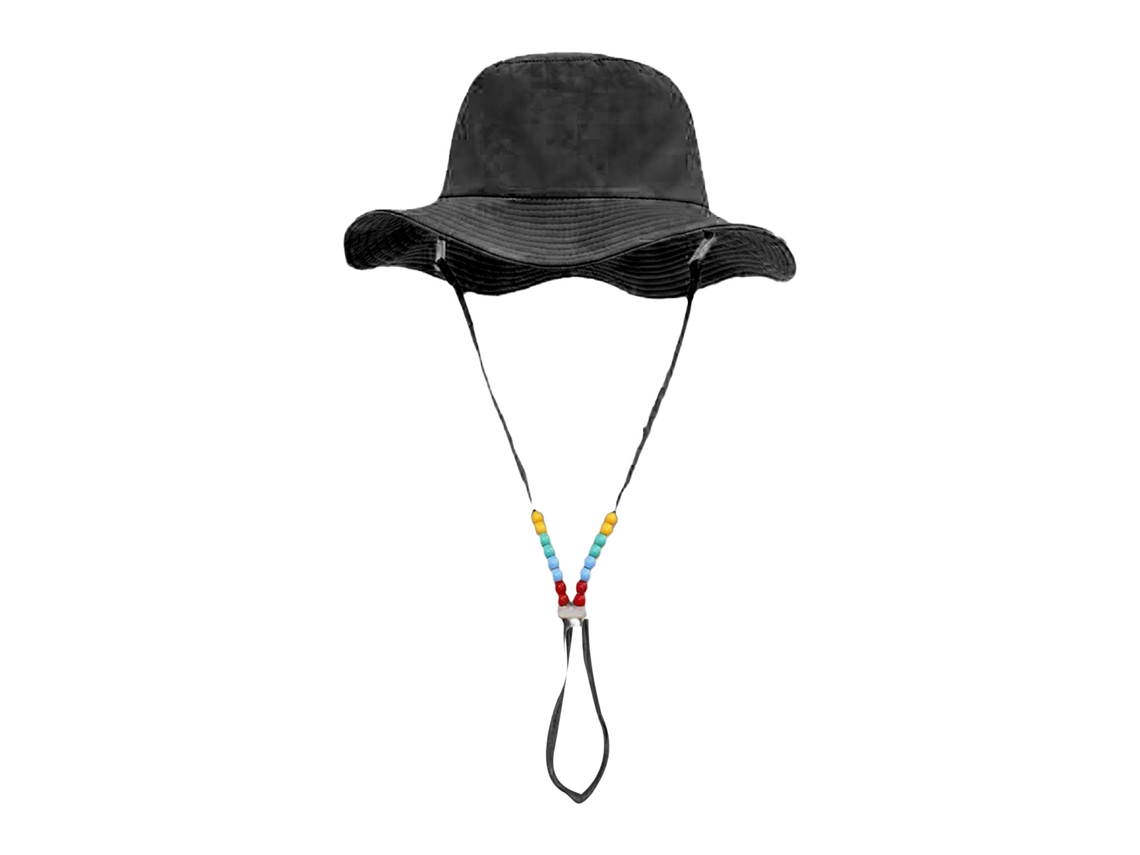 Chapéu De Sol Feminino Com Aros Coloridos Aba Larga Secagem Rápida Para Pesca E Caminhada Preto