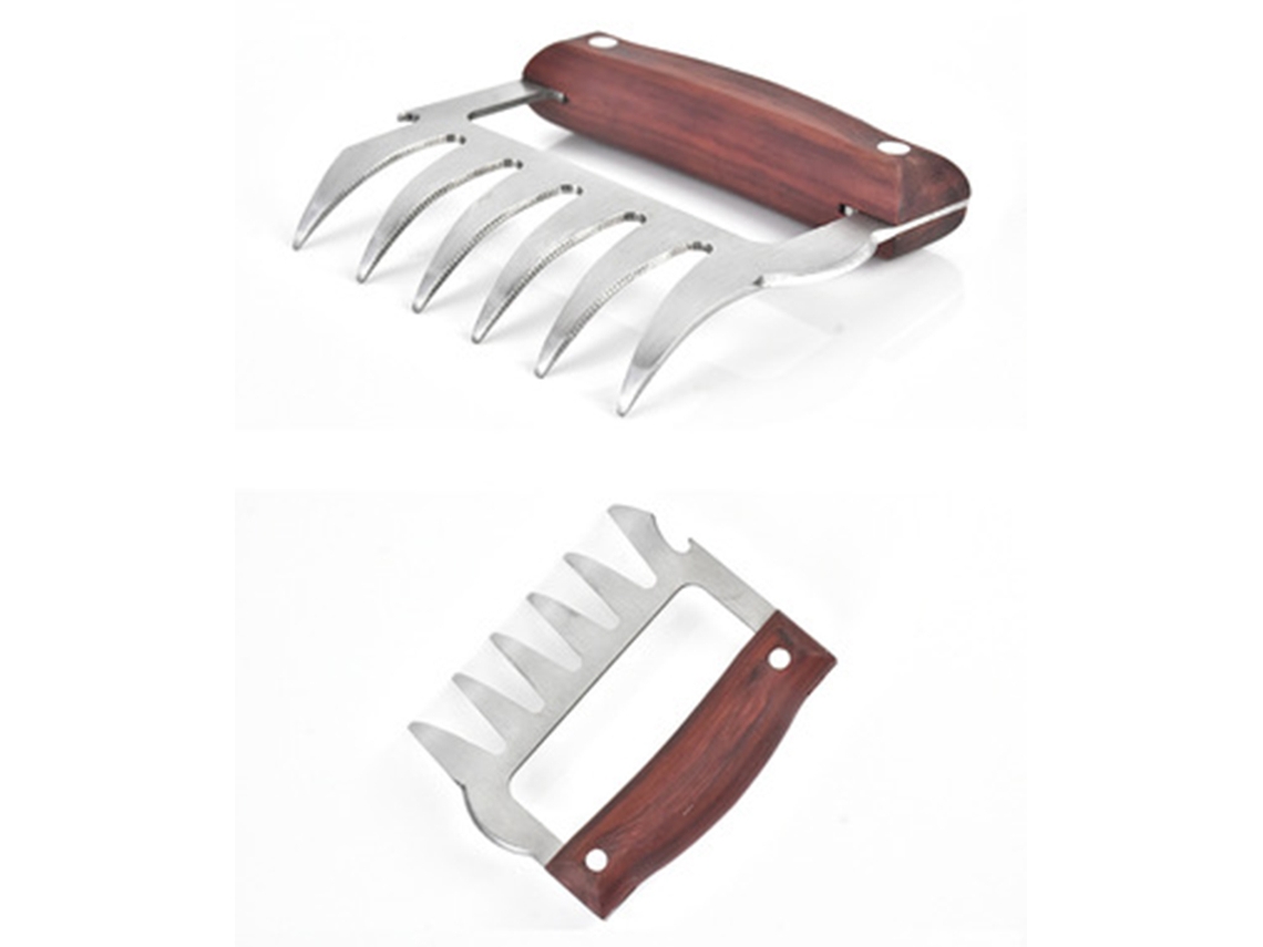 Conjunto de 2 Garras Trituradoras para Manipulador de Carne Garfos para Carne em Aço Inoxidável com Cabo de Madeira para Triturar Puxar e Entregar