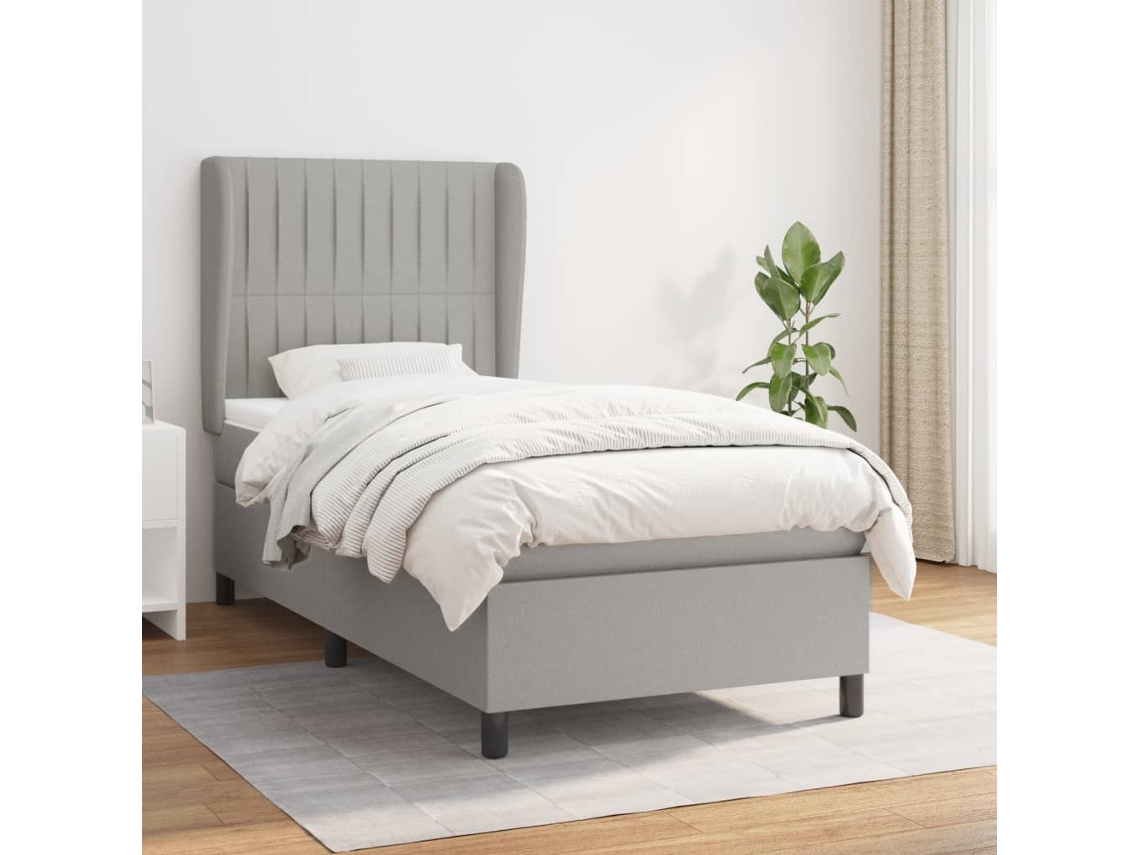 Vidaxl Cama Com Molas/colchão 90x190 Cm Tecido Cinzento-claro