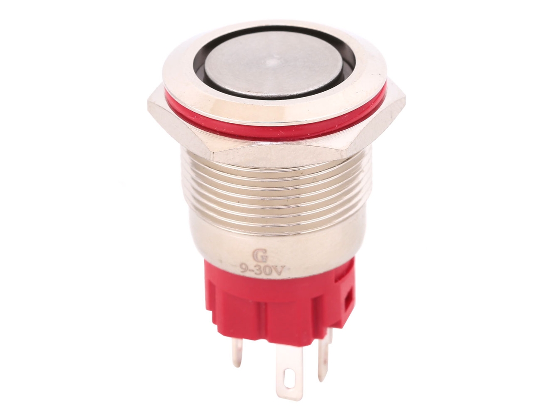 Interruptor De Botão De Pressão Metal 1no 1nc Auto-bloqueio Com Anel De Luz Dc9~30v 19mm Cabeça Alta Aço Inoxidável