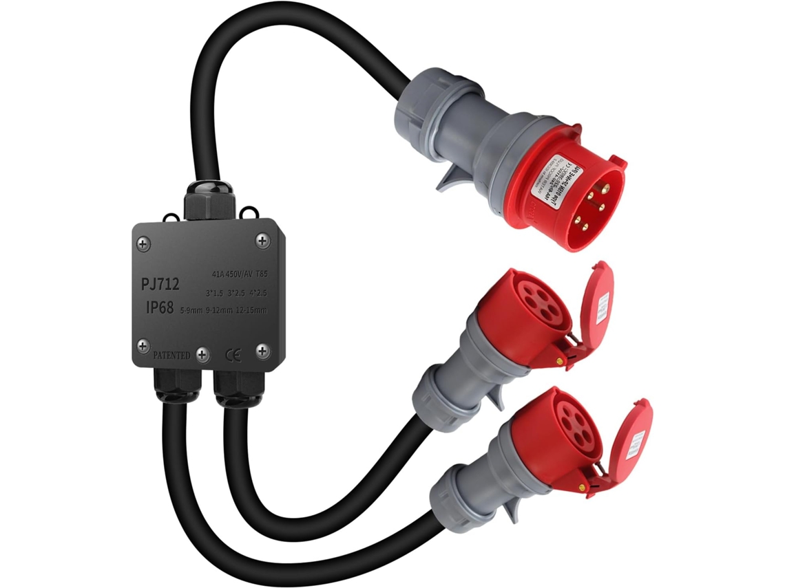 Adaptador CEE 32A para 16A, 2 Tomadas CEE 230V 16A de 5 Pinos, Extensão Elétrica CEE IP44-68, Bloco de Distribuição de Alta Potência para Camping