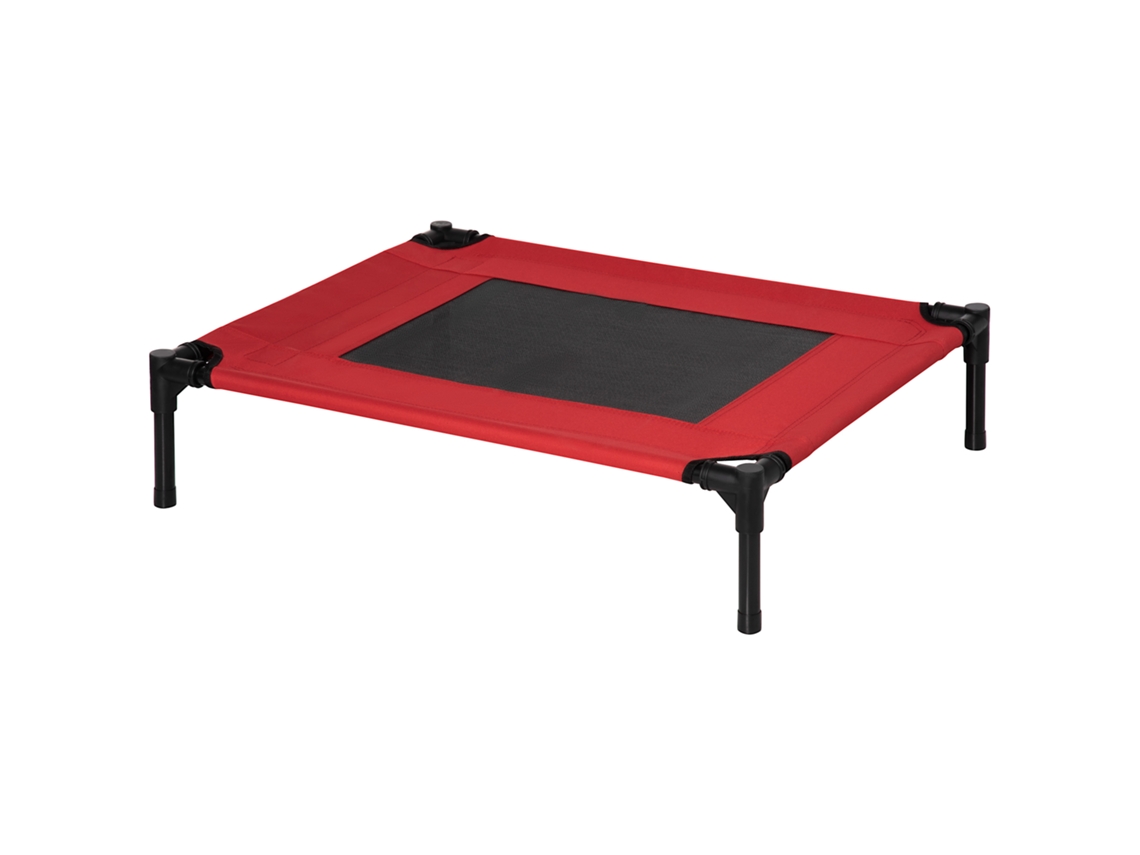 Cama De Estimação Elevada Gatos Portátil Tecido Transpirável Para Exterior Interior 76x61x18cm Vermelho