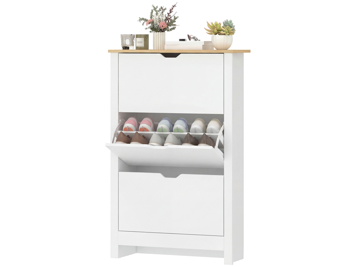 Sapateira Branca Estreita Armário Alto Com 3 Gavetas Para 18 Pares De Para Corredor 72x26x112 Cm
