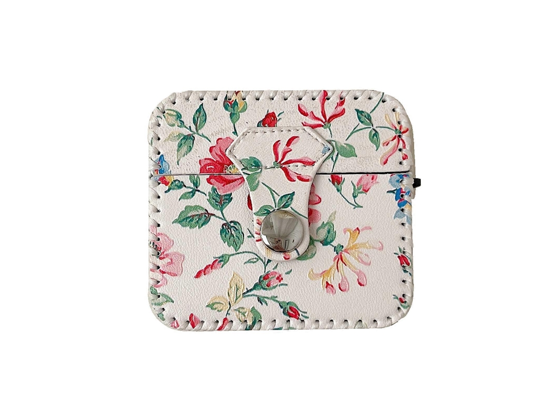 Capa para Fones de Ouvido Semi Fio Airpods 3 em Couro Pu com Estampa Floral Branco GIECY
