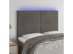 Vidaxl Cabeceira De Cama C/ Led Veludo 144x5x118/128 Cm Cinza-escuro