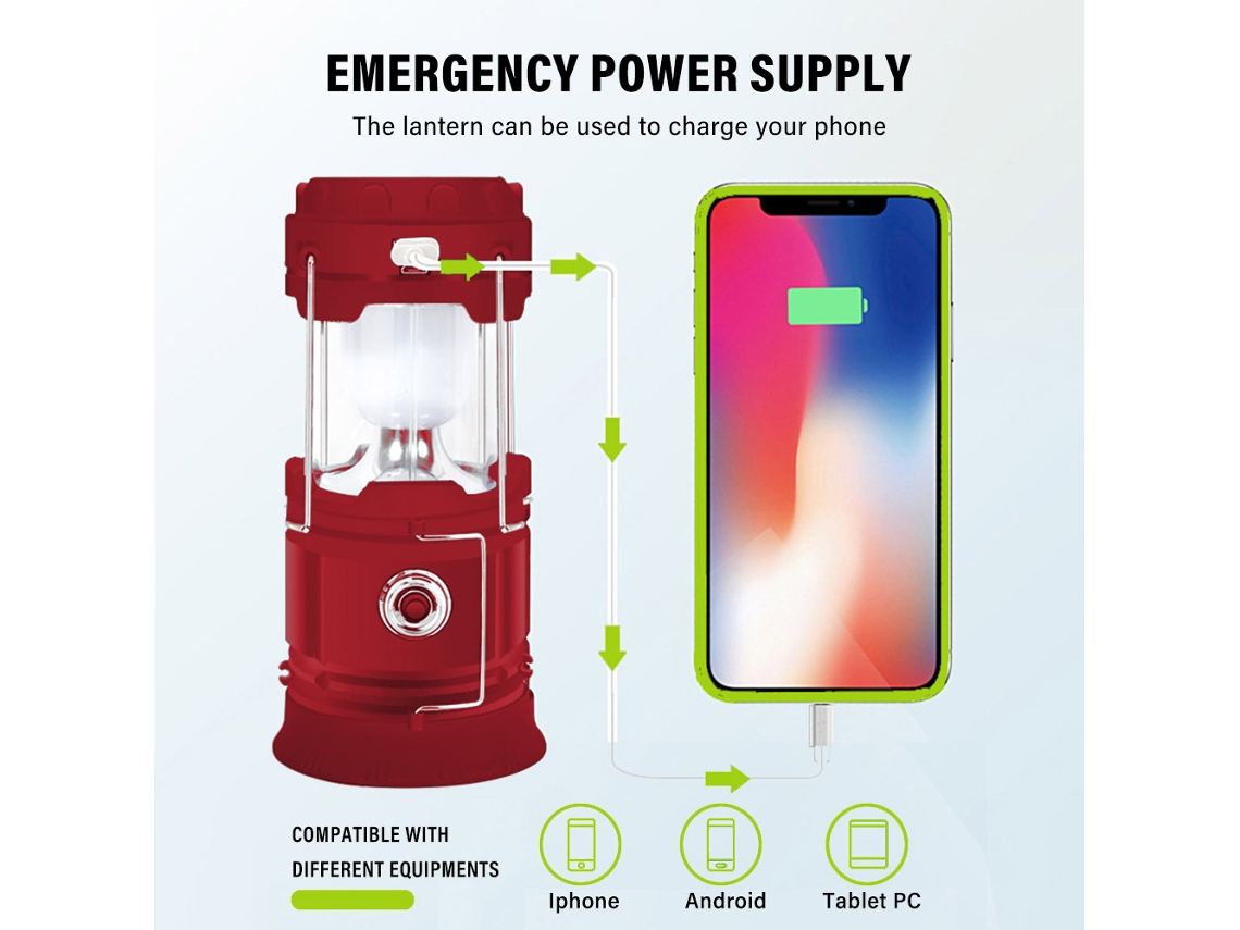 Lanterna de acampamento USB recarregável com 3 modos | S/MARCA