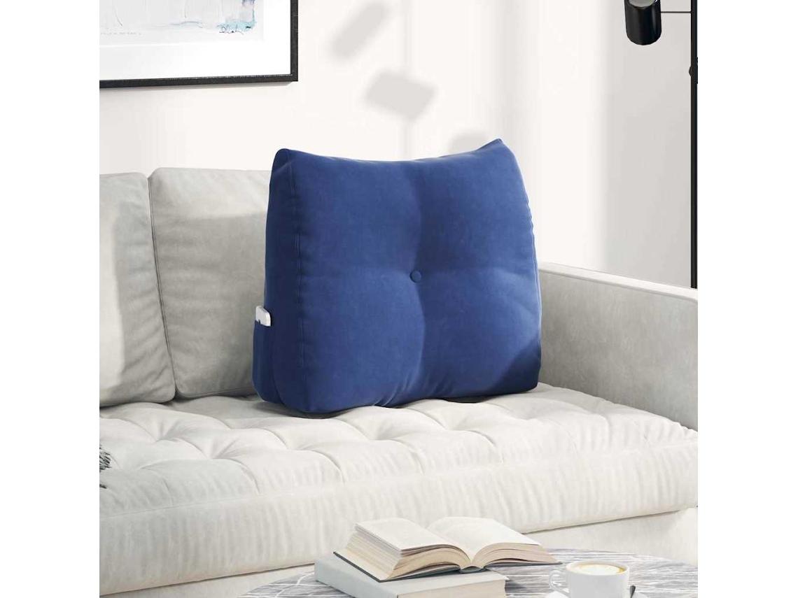 Vidaxl Travesseiro Para Costas Azul Polícia 60 X 24 X 50 Cm Veludo