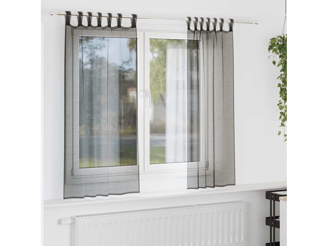 Cortinas De Voile Com Aba 2 Pcs Preto