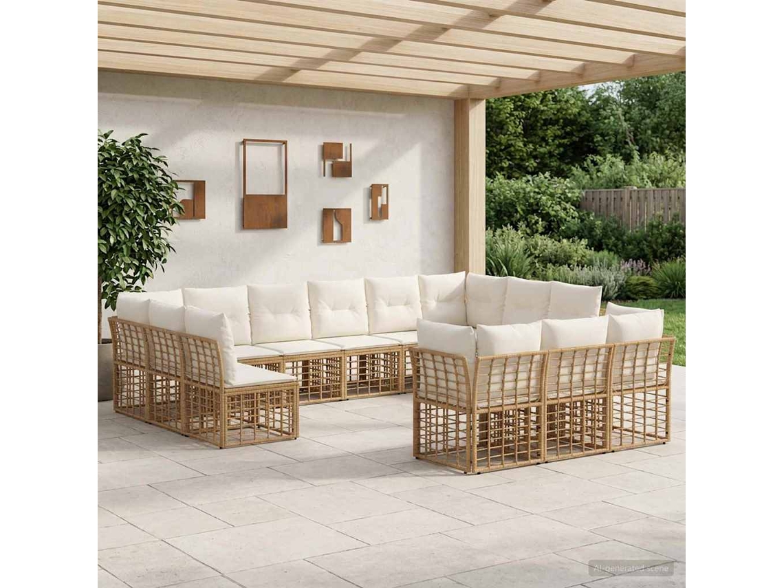 Vidaxl Conjunto De Sofás Para Exterior Natural E Branco Creme
