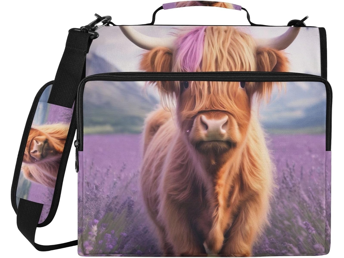 Pasta Organizadora Fofa Com Estampa De Vaca Das Terras Altas, Com Zíper, Ideal Escola E Trabalho Resistente À Água