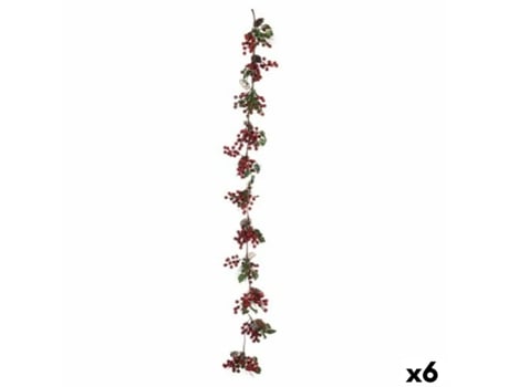 Grinalda de Natal Rama Frutos vermelhos Verde Plástico 15 x 7,5 x 156 cm (6 Unidades)