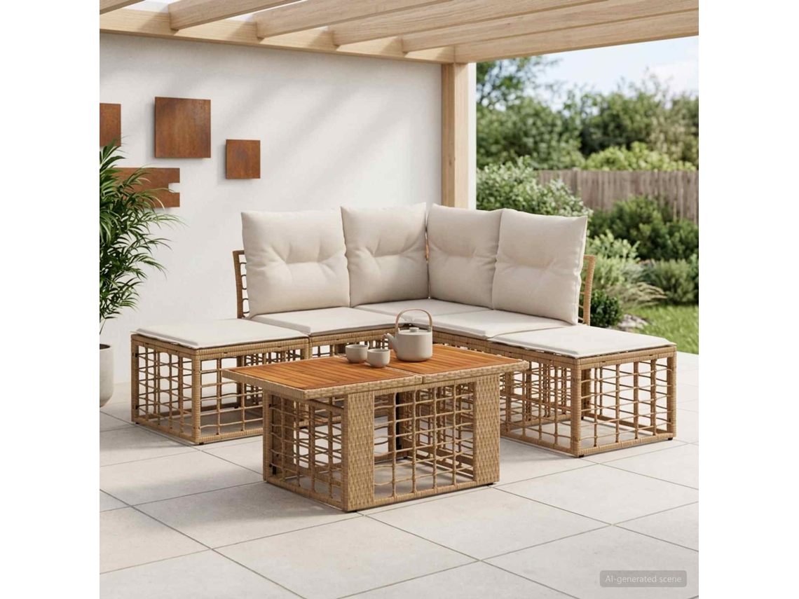 Vidaxl Conjunto De Sofá De Jardim 6 Unid. Natural E Branco Creme