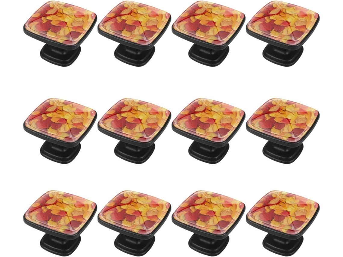 Puxadores Quadrados Para Gavetas De Cômoda, Puxadores Para Armários De Cozinha, 12 Peças, Folhas Naturais Em Amarelo