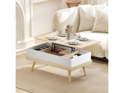 Mesa De Centro Elevatória Com 3 Compartimentos De Armazenamento Ocultos E Pés De Madeira 100x79x54 Cm Madeira E Branco