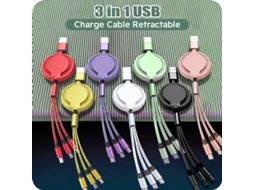 Cabo Usb-a Para Ip/micro/tipo-c Retrátil 3 Em 1 De 3a Com Com 1 Metro De Comprimento