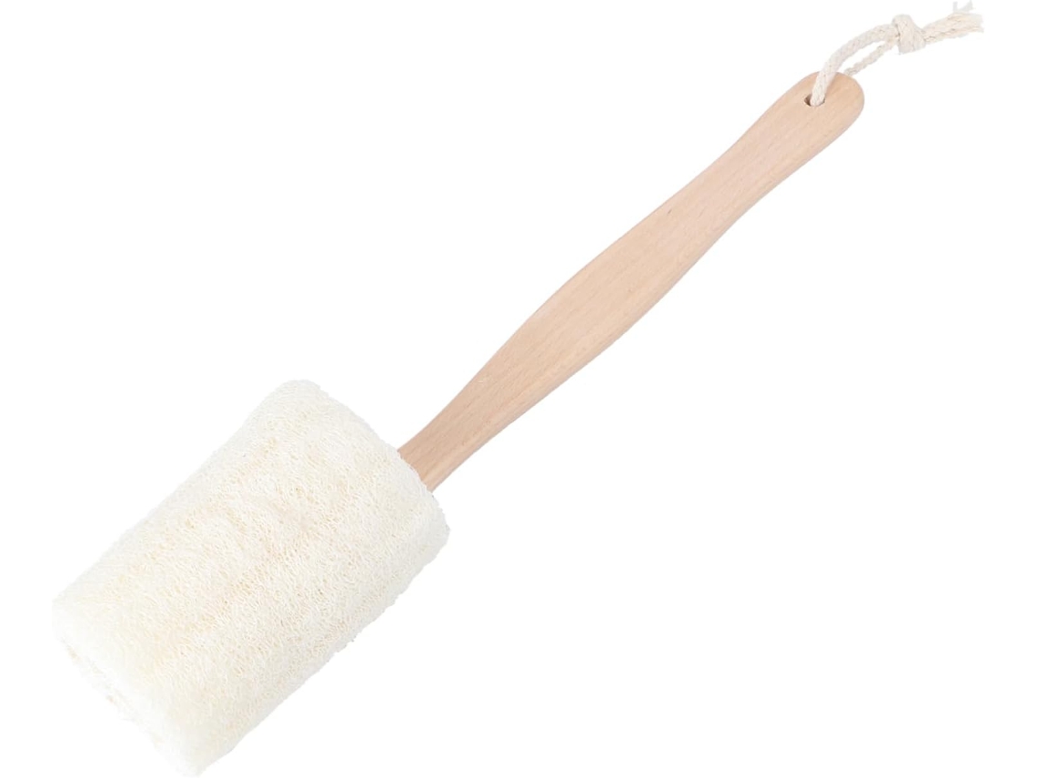 Escova De Banho Bucha Natural, Escova Esfoliante Corporal De Tamanho Médio Com Cabo Longo Madeira, Esfoliante Para Pele