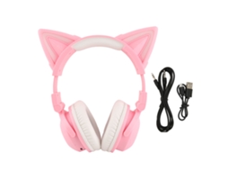 Fone De Ouvido Bluetooth Com Orelhas De Gato Led Ajustável Estéreo Cute Com Microfone Rosa Para Crianças