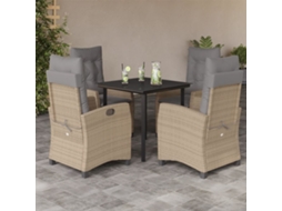 Conjunto 5pcs Jantar Jardim C/ Almofadões Vime Pe Bege Misturado Dkd Home Decor