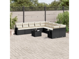 Vidaxl 11 Pcs Conjunto Sofás De Jardim C/ Almofadões Vime Pe Preto