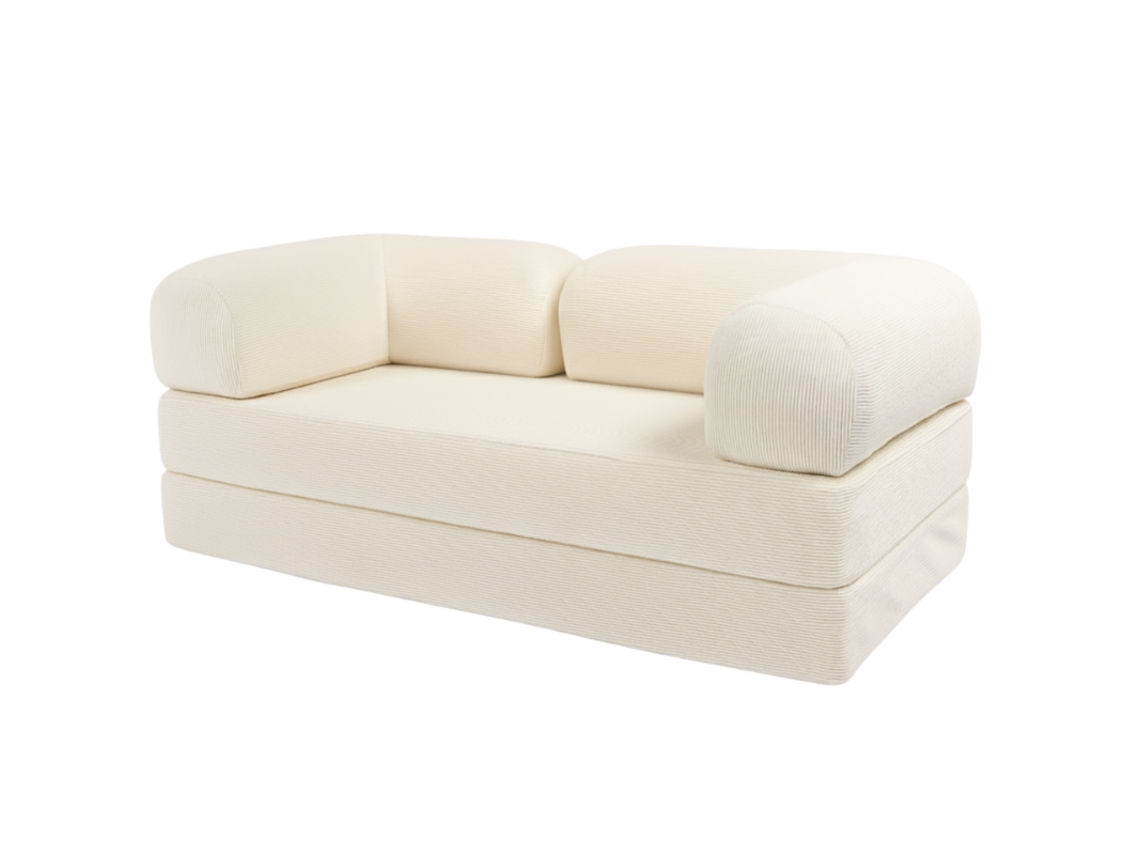 Sofá-cama Modular Comprimido Em Veludo Cotelê Bananair 90x180 Cm Branco
