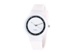Reloj De Cuero Silicona Dial Redondo Analógico De Cuartz Moda Blanco