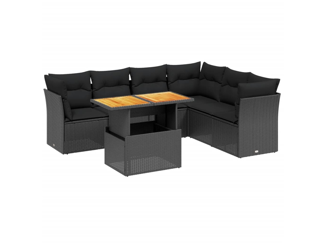Conjunto de 7 Sofás para Jardim com Almofadões Vime Pe Preto MAISON EXCLUSIVE (7 pcs)