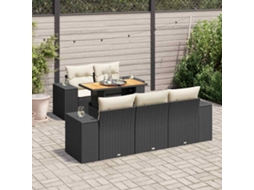 Vidaxl 6 Pcs Conjunto Sofás De Jardim C/ Almofadões Vime Pe Preto