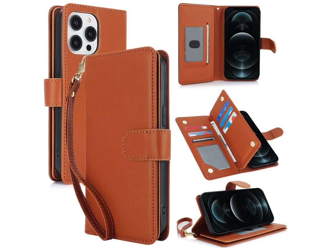 Capa Carteira De Couro Para Iphone 12 Pro Max - Com Rfid - Para Vários Cartões